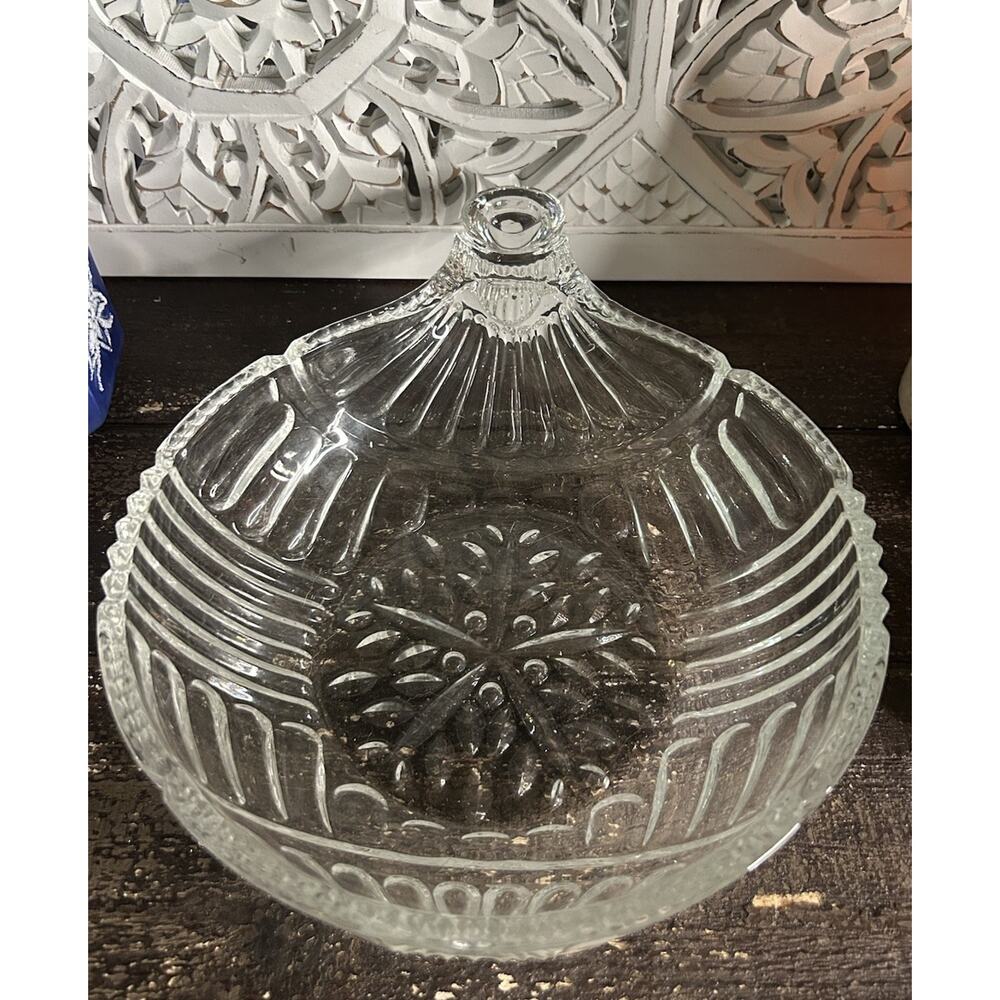 Fifth Avenue Crystal 9” Serving Dish Ornament Shape Bulb Christmas Vintage Glass